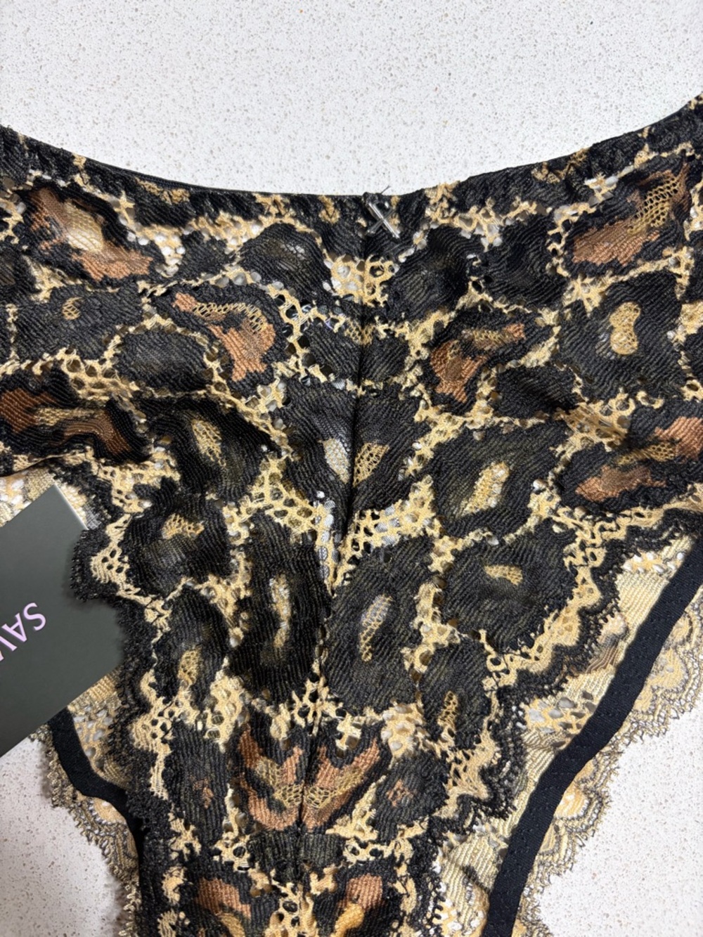 Savage X Fenty Leopard Lace Bikini Panty - Black & Brown - Picture 4 of 6